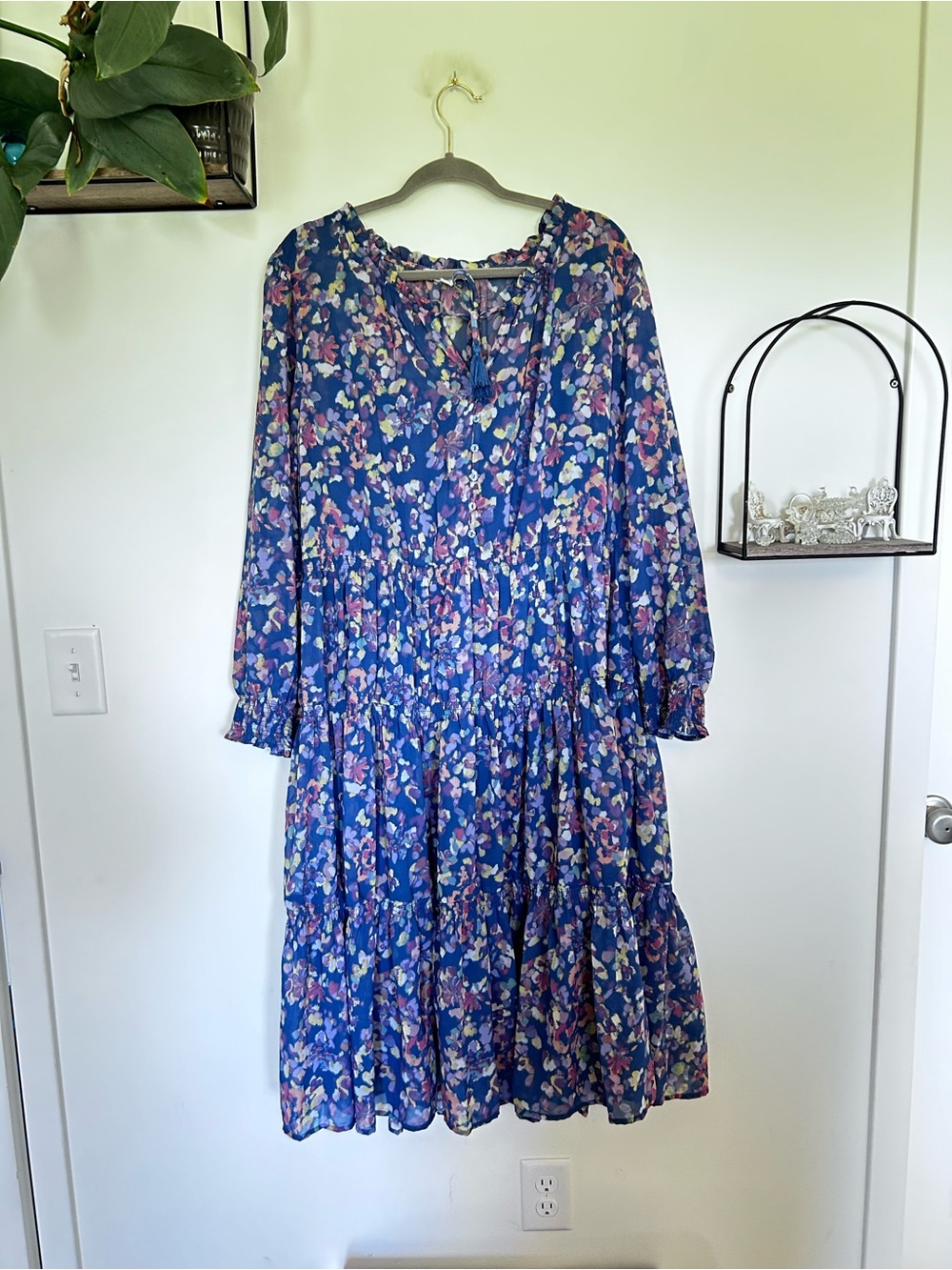 BeachLunchLounge Floral Print V Neck Long Sleeve Midi Dress Plus Size XXL